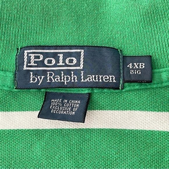 Polo Ralph Lauren Polo Shirt 4XB Vintage Striped Green White Pocket Pony Logo - Picture 13 of 13